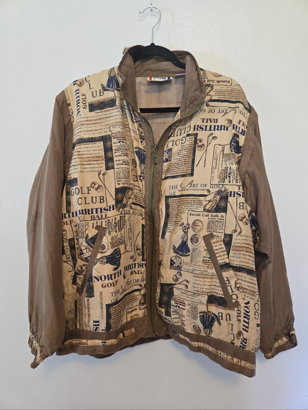 EVR Vintage 100% Silk Golf Print Windbreaker Jacket XL